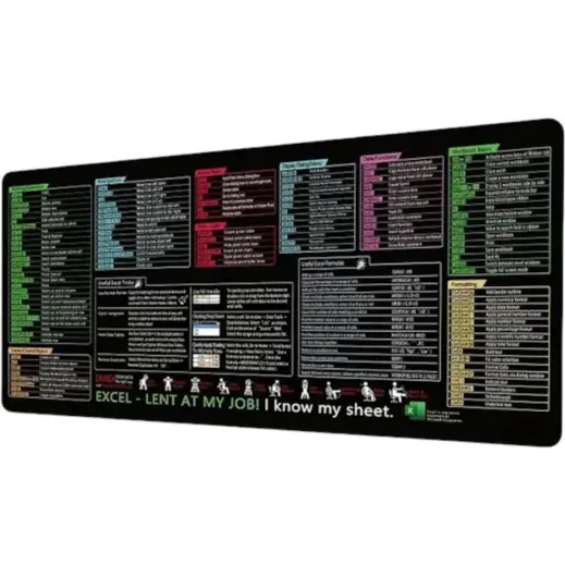 Excel Cheat Sheet Desk Mat Mousepad XL Display